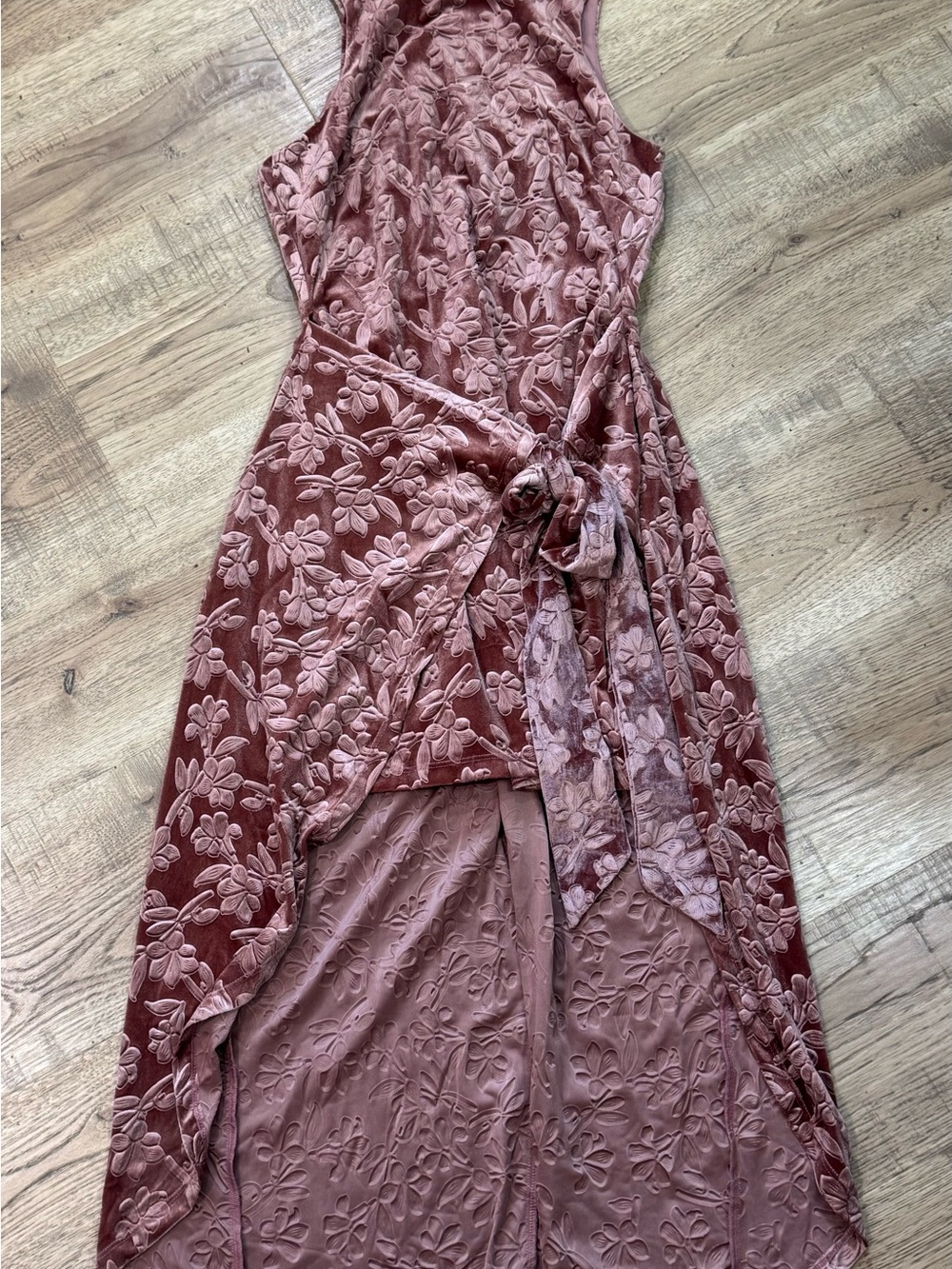 Lulu's Dusty Rose Floral Embossed Wrap Midi Dress - Picture 1 of 3